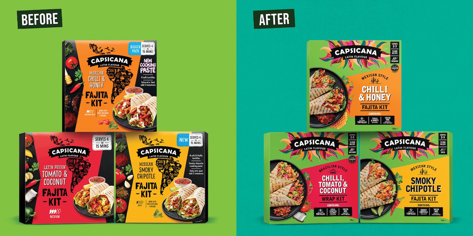 Capsicana packaging before and after